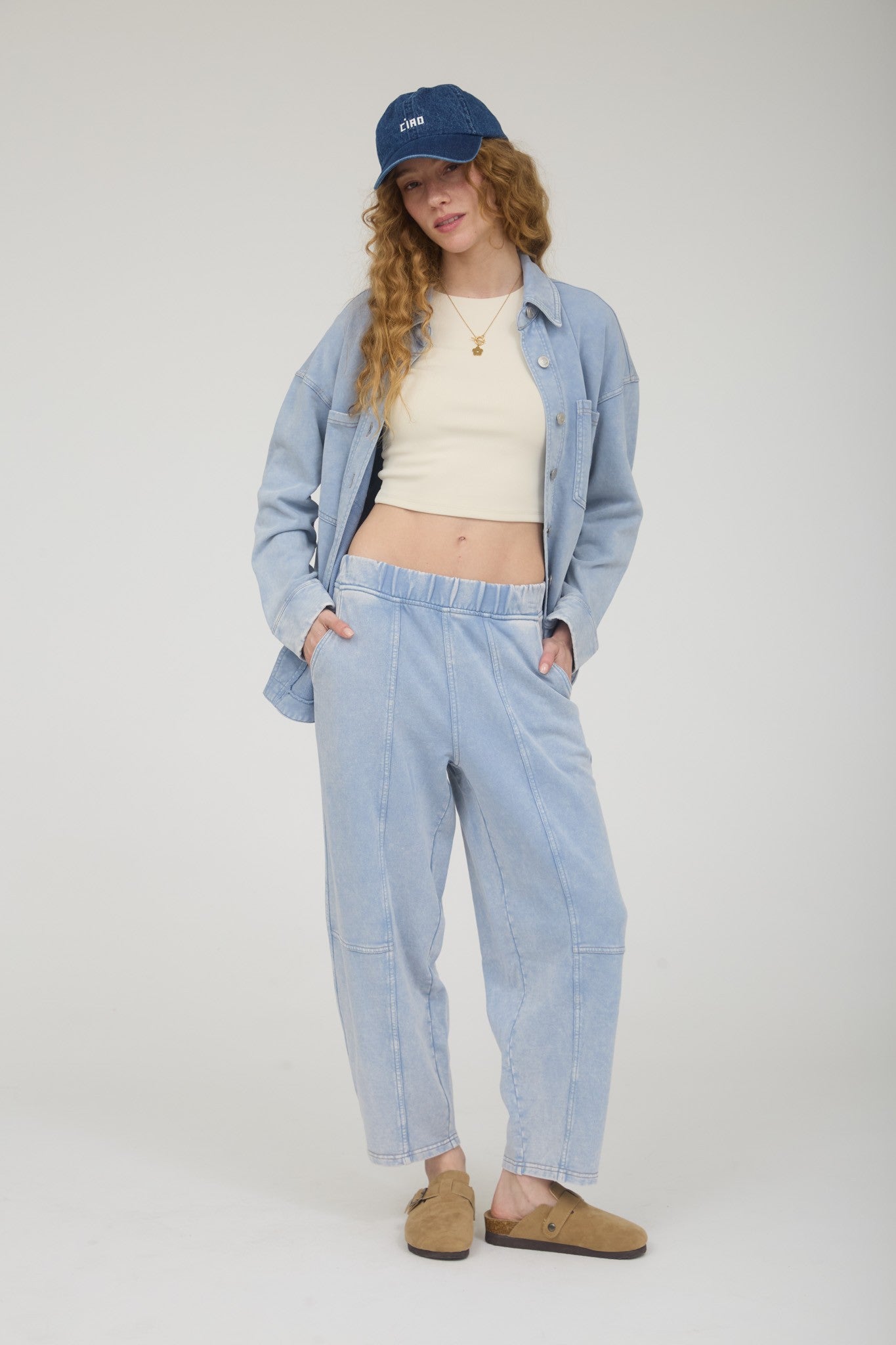 Acid Washed Elastic Waist Knit Joggers