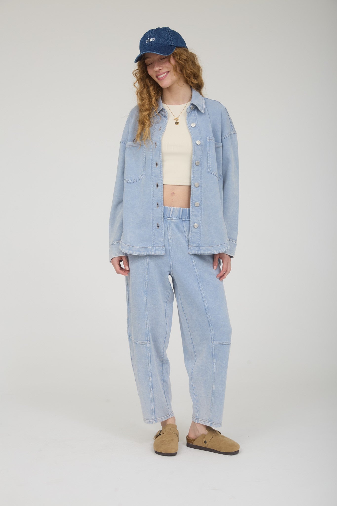 Acid Washed Elastic Waist Knit Joggers