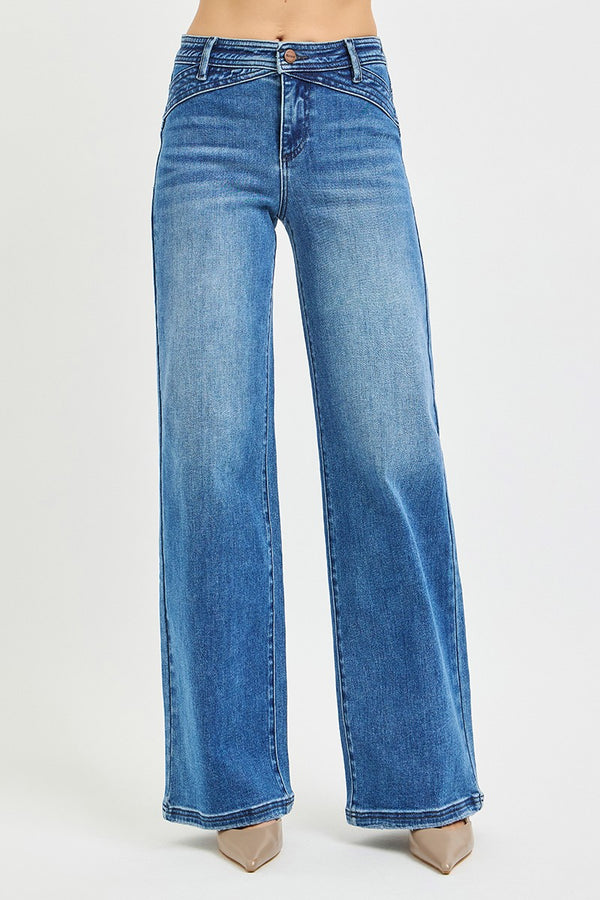 Risen Jeans High Rise Wide Leg Waist Detail Jeans