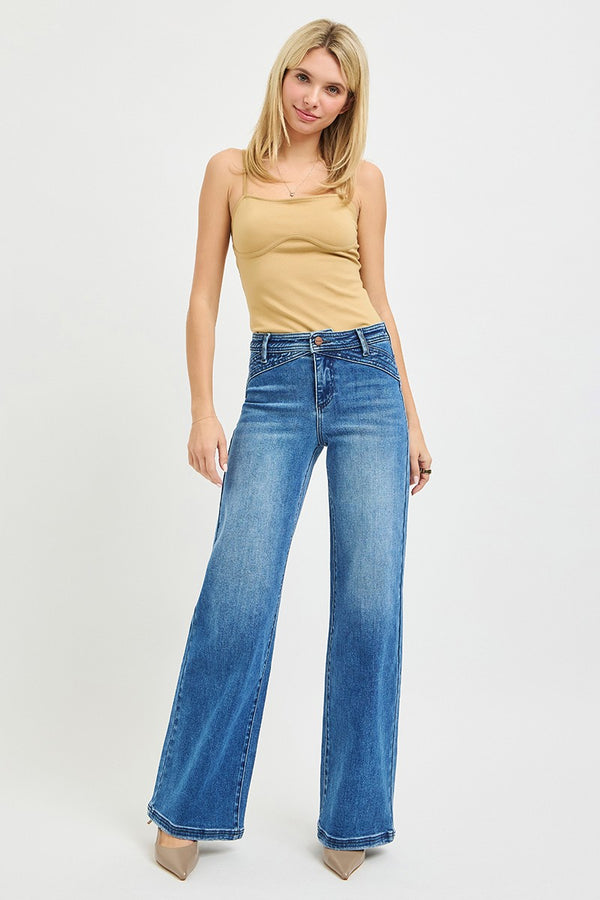 Risen Jeans High Rise Wide Leg Waist Detail Jeans
