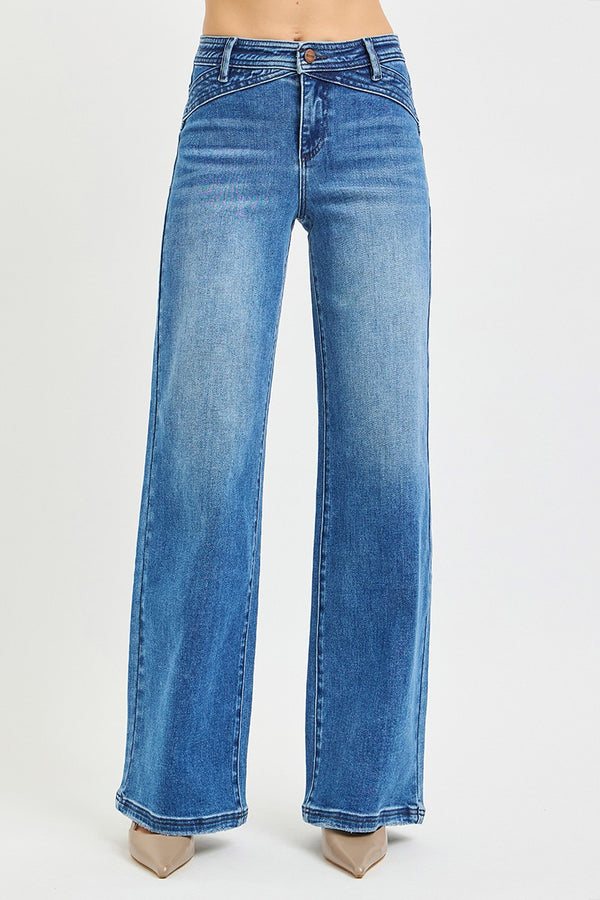 Risen Jeans High Rise Wide Leg Waist Detail Jeans