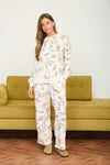 Western Print Crew Neck Long Sleeve Knit Top - Blush & Cactus