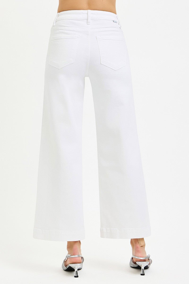 Risen Tummy Control High Rise Crop Wide Jeans- WHITE - Blush & Cactus