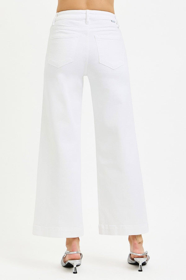 Risen Tummy Control High Rise Crop Wide Jeans- WHITE - Blush & Cactus