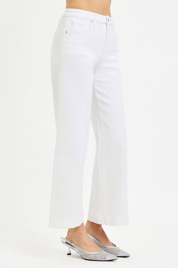 Risen Tummy Control High Rise Crop Wide Jeans- WHITE - Blush & Cactus