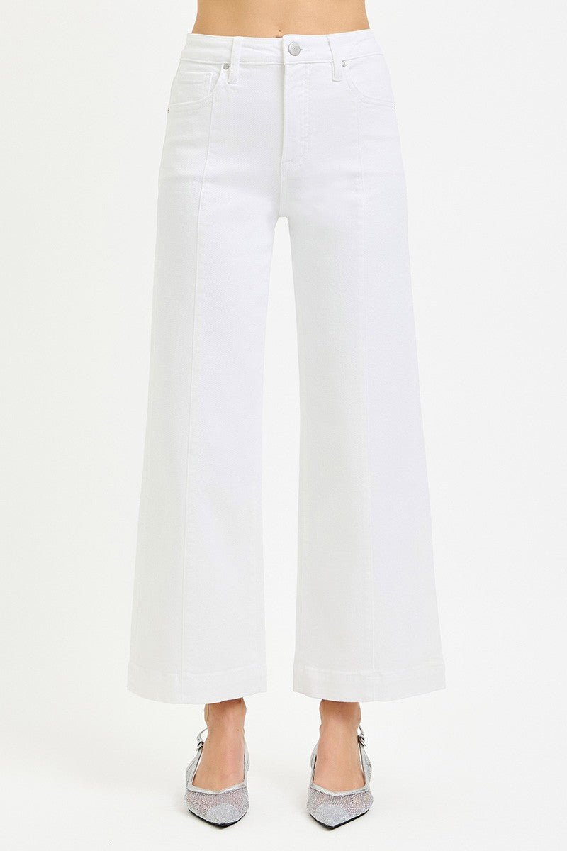 Risen Tummy Control High Rise Crop Wide Jeans- WHITE - Blush & Cactus