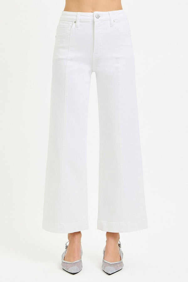 Risen Tummy Control High Rise Crop Wide Jeans- WHITE - Blush & Cactus