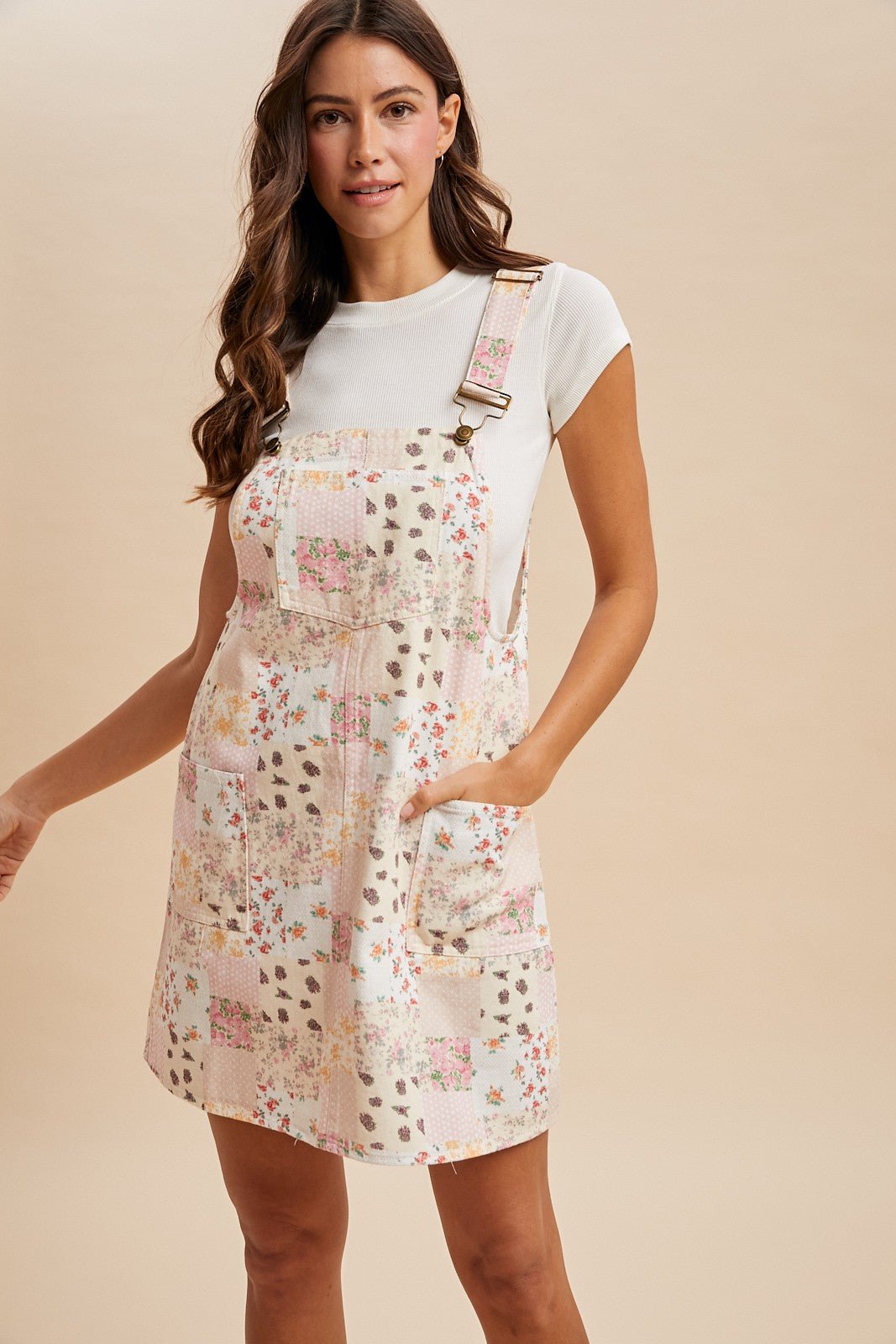 Floral Patchwork Print Overall Mini Dress