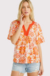 Flutter Sleeve Floral Print Top - Blush & Cactus