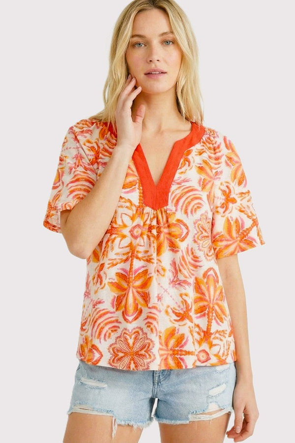 Flutter Sleeve Floral Print Top - Blush & Cactus