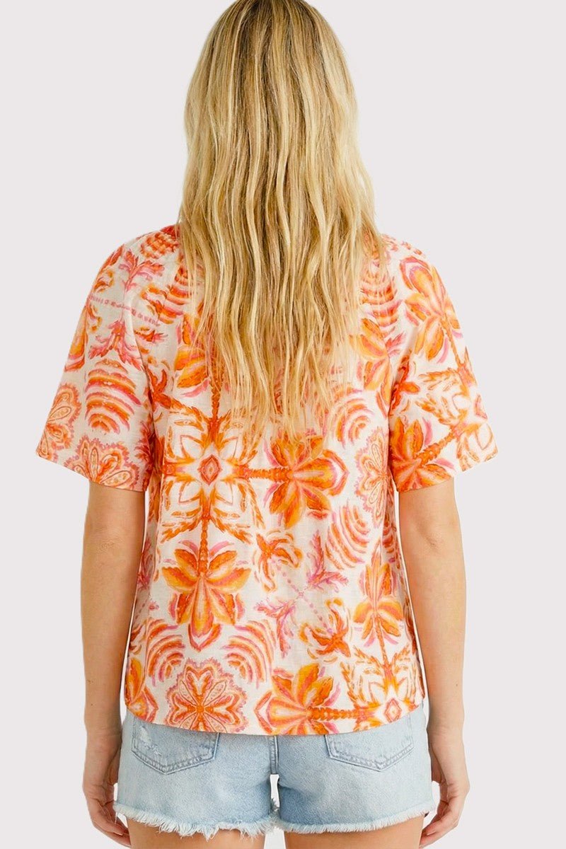 Flutter Sleeve Floral Print Top - Blush & Cactus