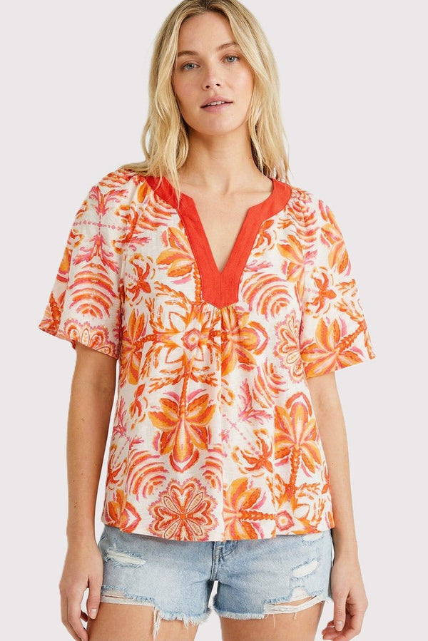 Flutter Sleeve Floral Print Top - Blush & Cactus