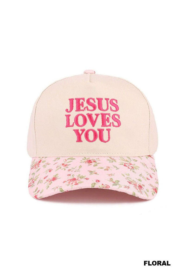Jesus Loves You Two Tone Cotton Hat - Blush & Cactus