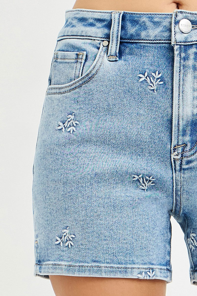 Risen High Rise Shorts With Embroidered Detail