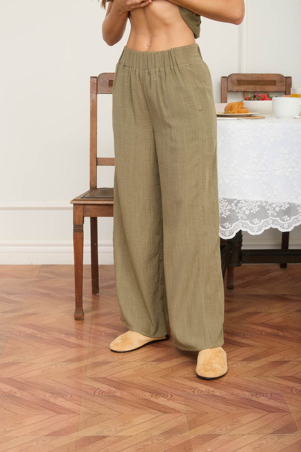 High Elastic Waist Wide Leg Lounge Pants - Blush & Cactus