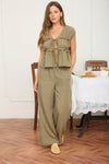 High Elastic Waist Wide Leg Lounge Pants - Blush & Cactus
