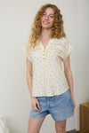 Polka Dot Lace Trim Half Button Short Sleeve Top - Blush & Cactus