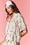 Bunny Print Gauze Piped Bow Pajama Set - Blush & Cactus