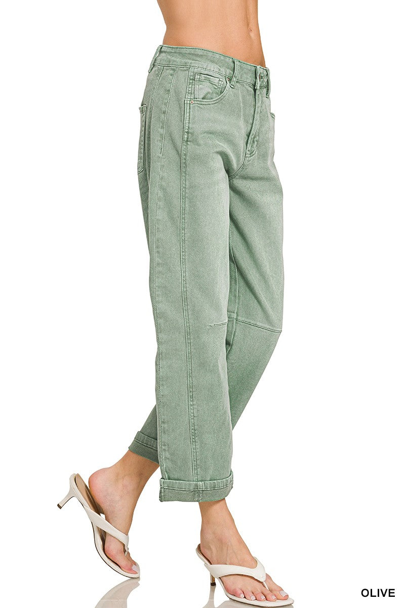 Barrel-leg Cropped Color Denim Pants