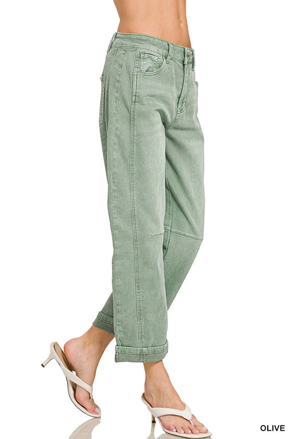 Barrel-leg Cropped Color Denim Pants