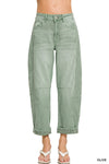 Barrel-leg Cropped Color Denim Pants