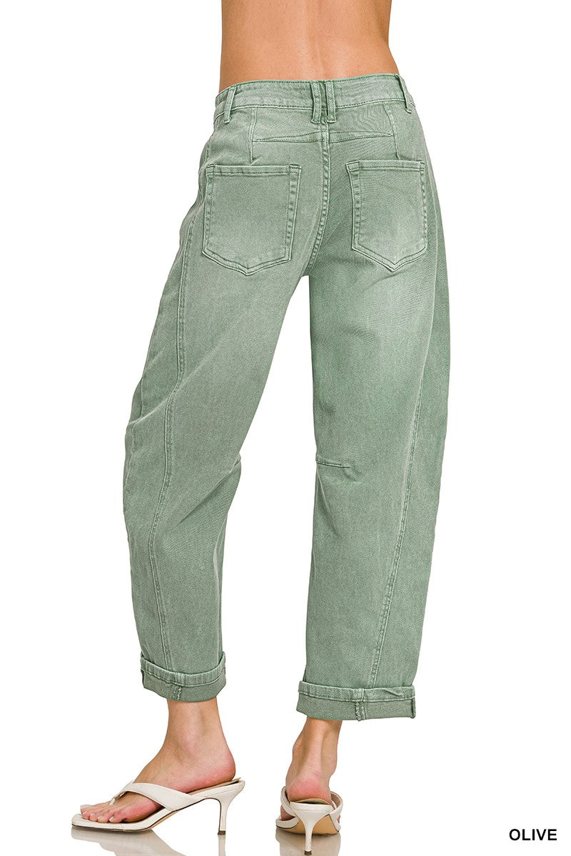 Barrel-leg Cropped Color Denim Pants