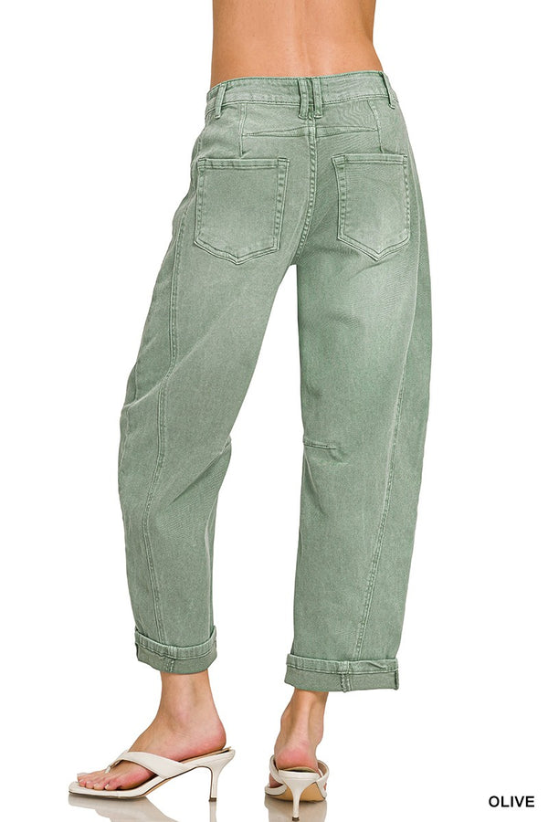 Barrel-leg Cropped Color Denim Pants