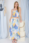 Multi - pattern High Waist Maxi Skirt & sleveless boxy crop top Set - Blush & Cactus