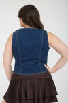 V Neck Sleeveless Button Down Denim Vest