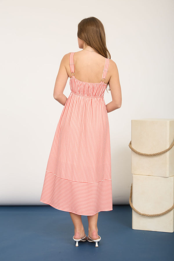 sweetheart sleeveless midi dress in stripe Off White and Navy Striped Sweetheart Midi Dress