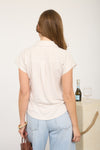 Stripe Collared Short Sleeve Button Down Top - Blush & Cactus