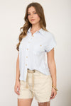 Stripe Collared Short Sleeve Button Down Top - Blush & Cactus