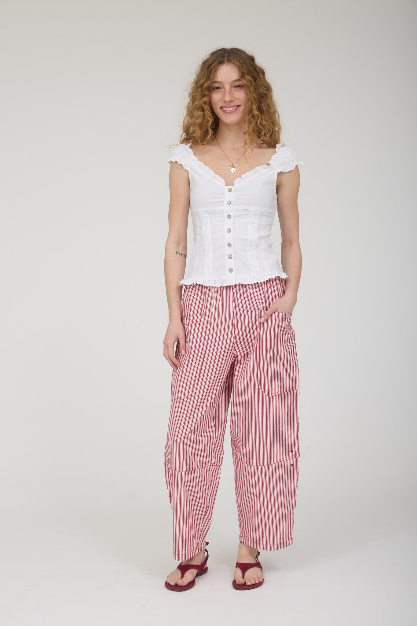 Stripe Pocket Detail Wide Leg Pants - Blush & Cactus
