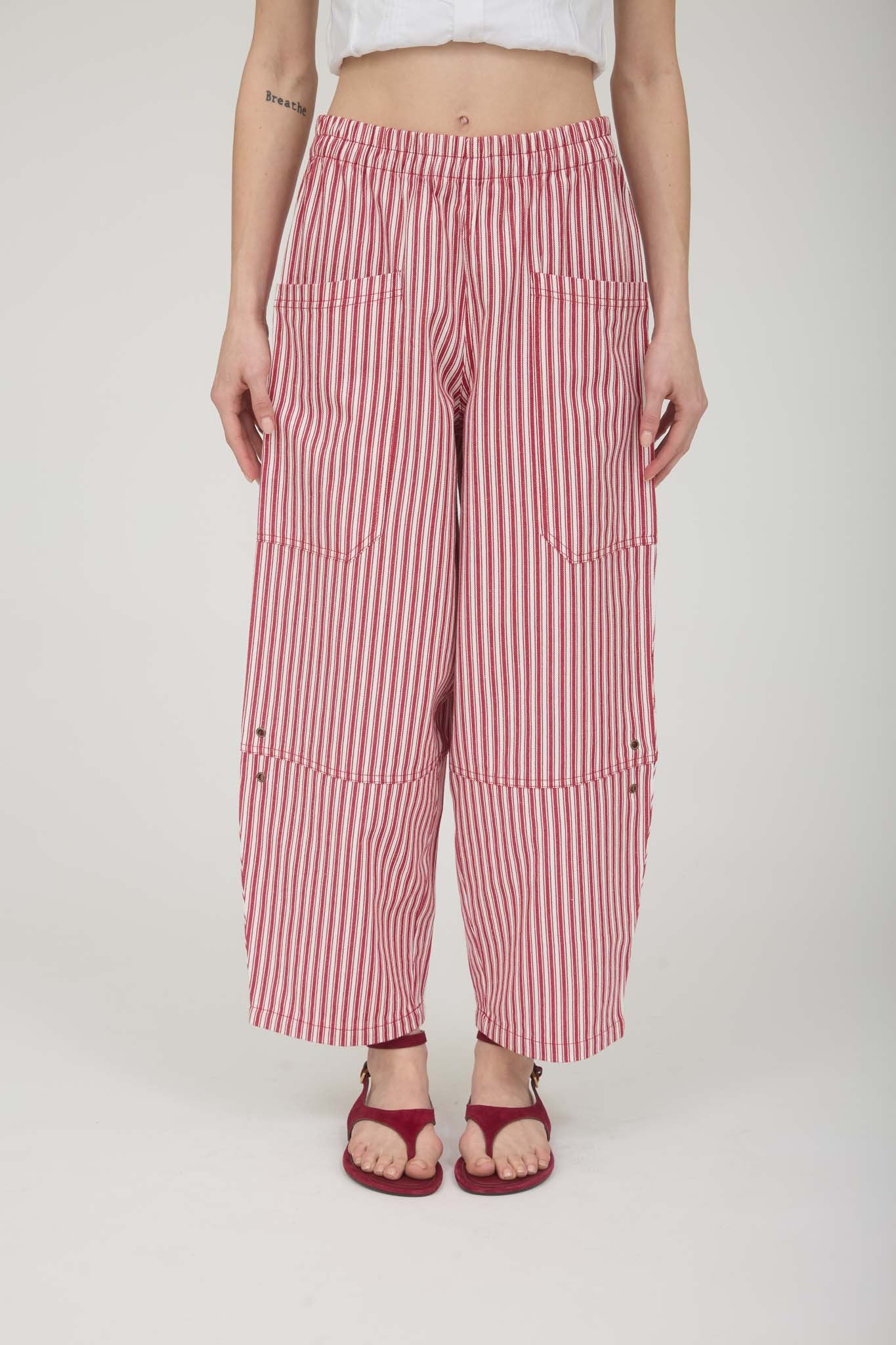 Stripe Pocket Detail Wide Leg Pants - Blush & Cactus