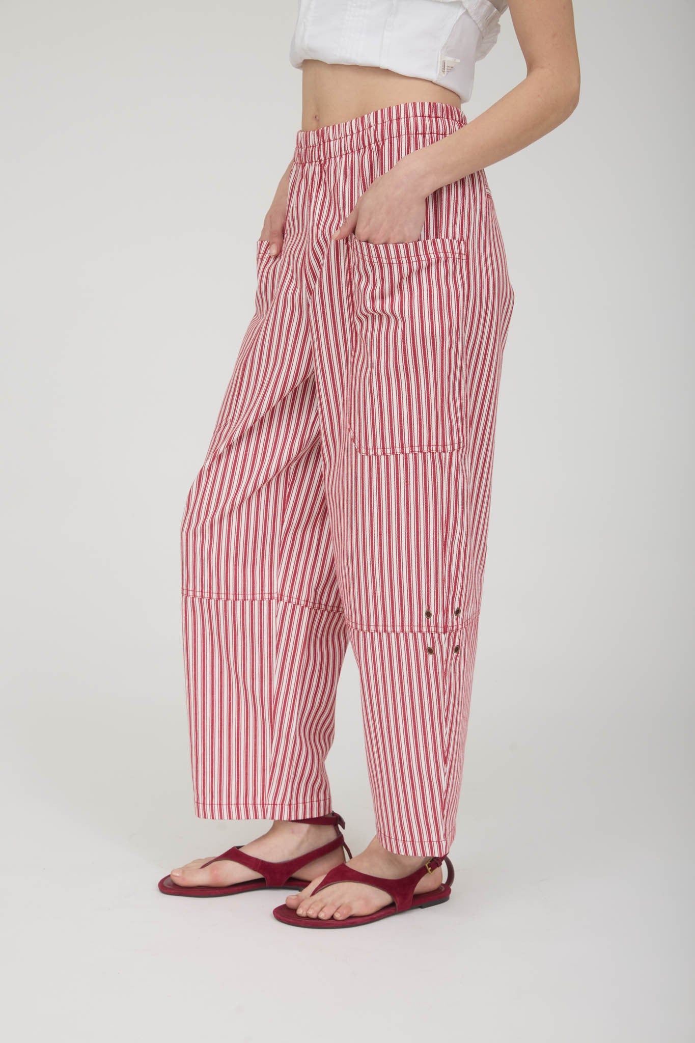 Stripe Pocket Detail Wide Leg Pants - Blush & Cactus