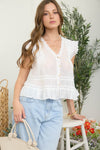 Lightweight Ruffle Trim Button Down Blouse - Blush & Cactus