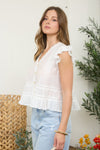 Lightweight Ruffle Trim Button Down Blouse - Blush & Cactus