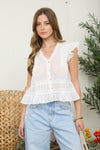 Lightweight Ruffle Trim Button Down Blouse - Blush & Cactus