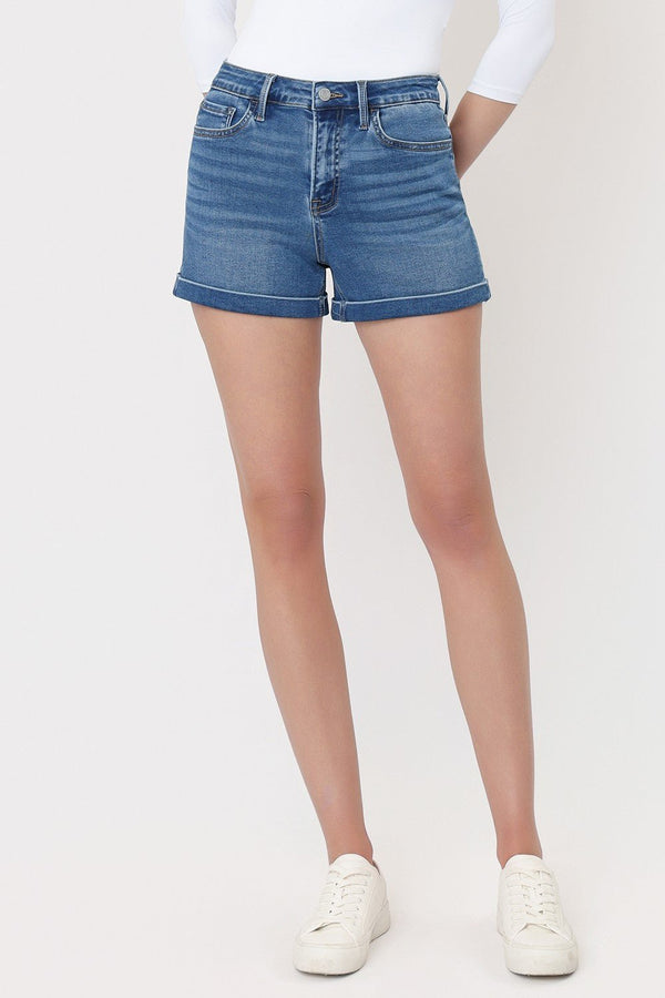 Vervet High Rise Super Soft Cuffed Denim Shorts - Blush & Cactus