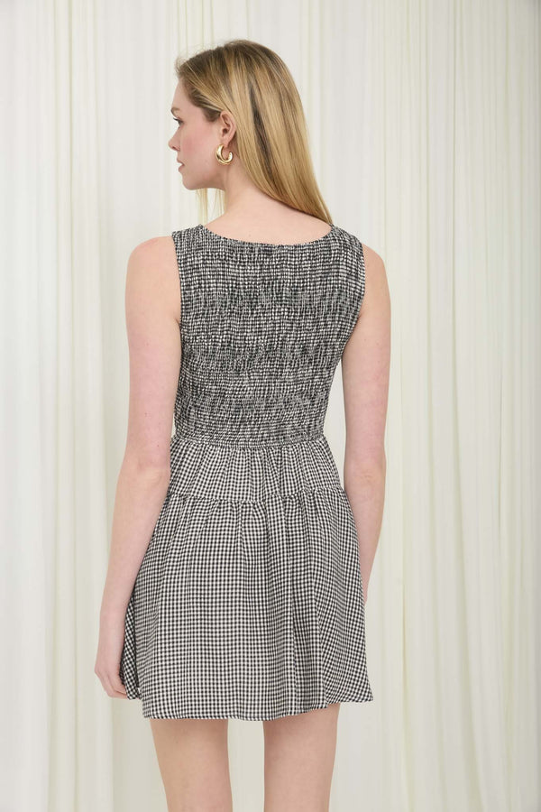 Gingham Sleeveless Smocked Mini Dress - Blush & Cactus