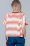 Short Sleeve Striped Horseshoe Print Embroidery - Blush & Cactus