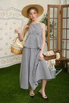 Gingham Elastic Waist Midi Skirt & sleeveless Top Set