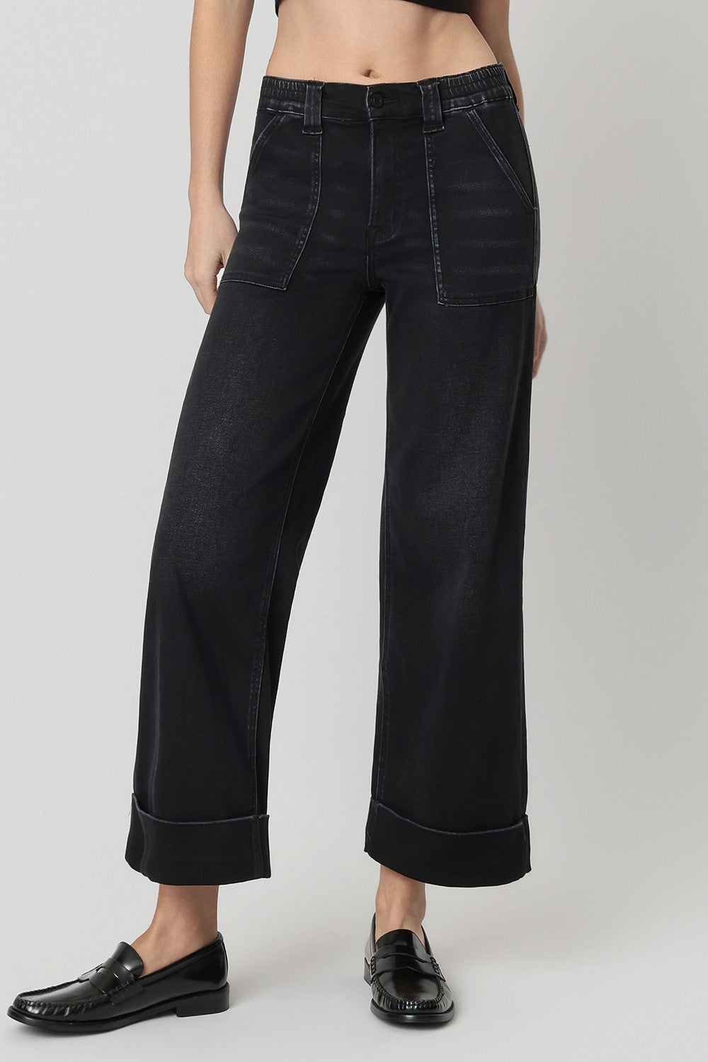 Vervet High Rise Elastic Wb Cuffed Baggy Wide Jeans - Blush & Cactus
