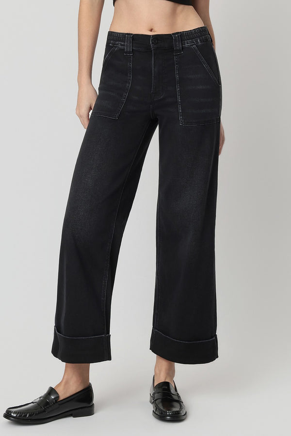 Vervet High Rise Elastic Wb Cuffed Baggy Wide Jeans - Blush & Cactus