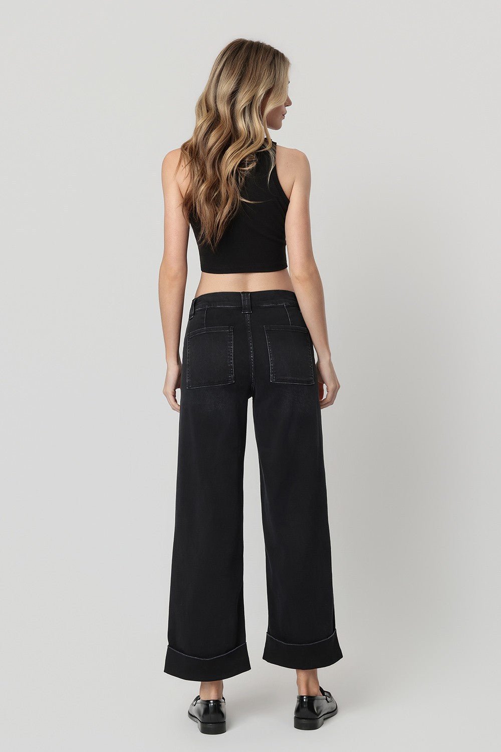 Vervet High Rise Elastic Wb Cuffed Baggy Wide Jeans - Blush & Cactus
