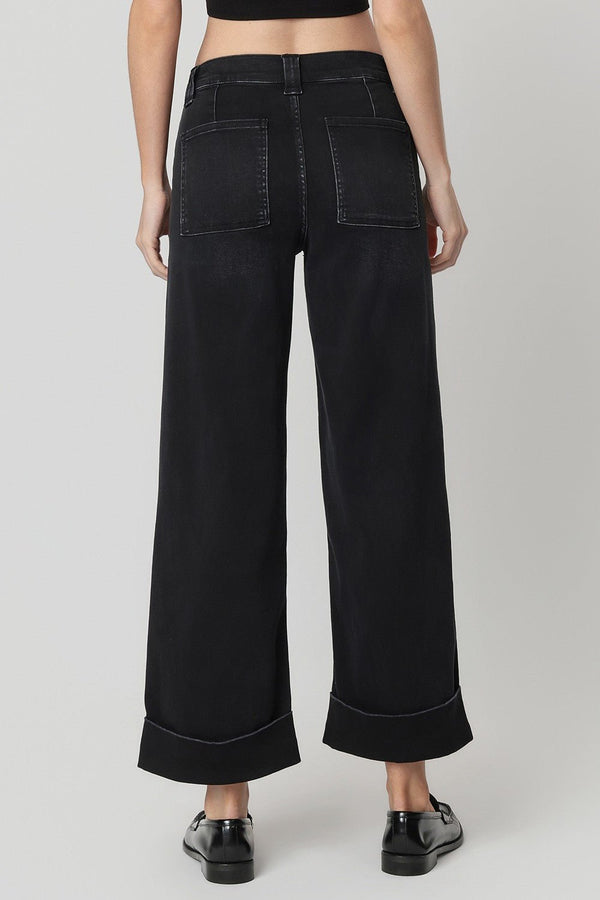 Vervet High Rise Elastic Wb Cuffed Baggy Wide Jeans - Blush & Cactus