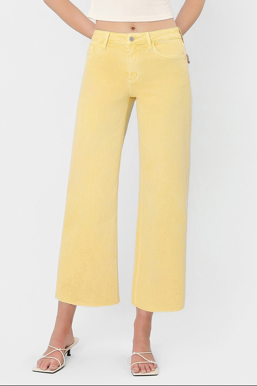 Vervet High Rise Baby Yellow Color Crop Wide Leg Jeans - Blush & Cactus