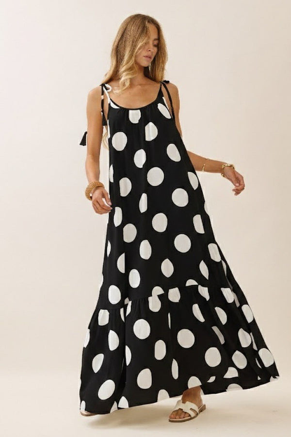 ODDI Polka Dot Tie - Strap Maxi Dress - Blush & Cactus