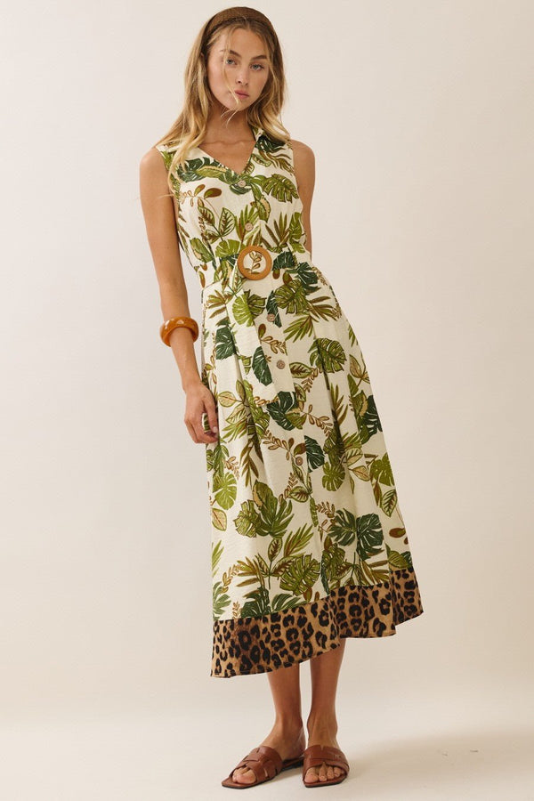 ODDI Sleeveless Mixed Printed Midi Dress