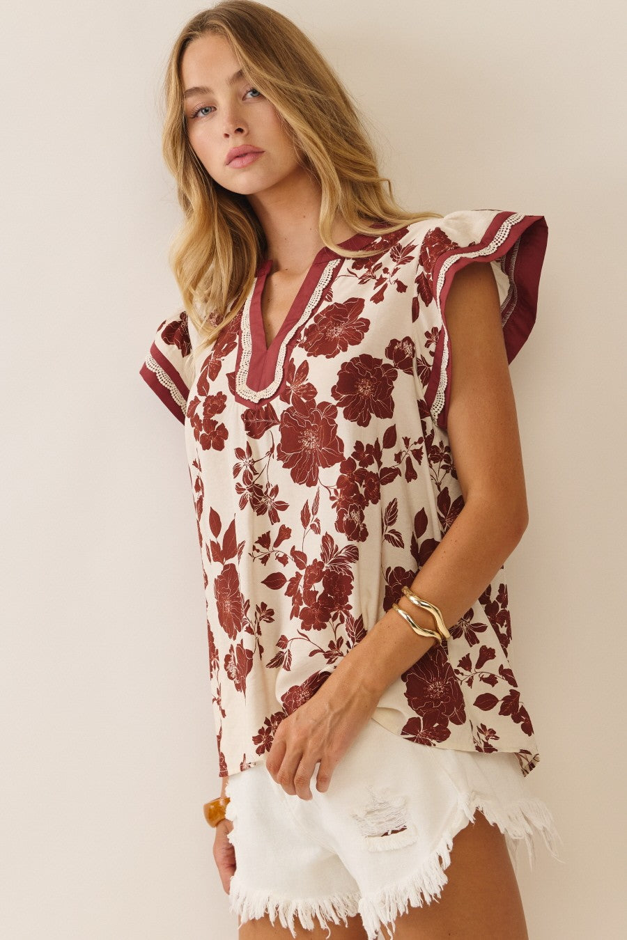 Floral print short sleeve blouse